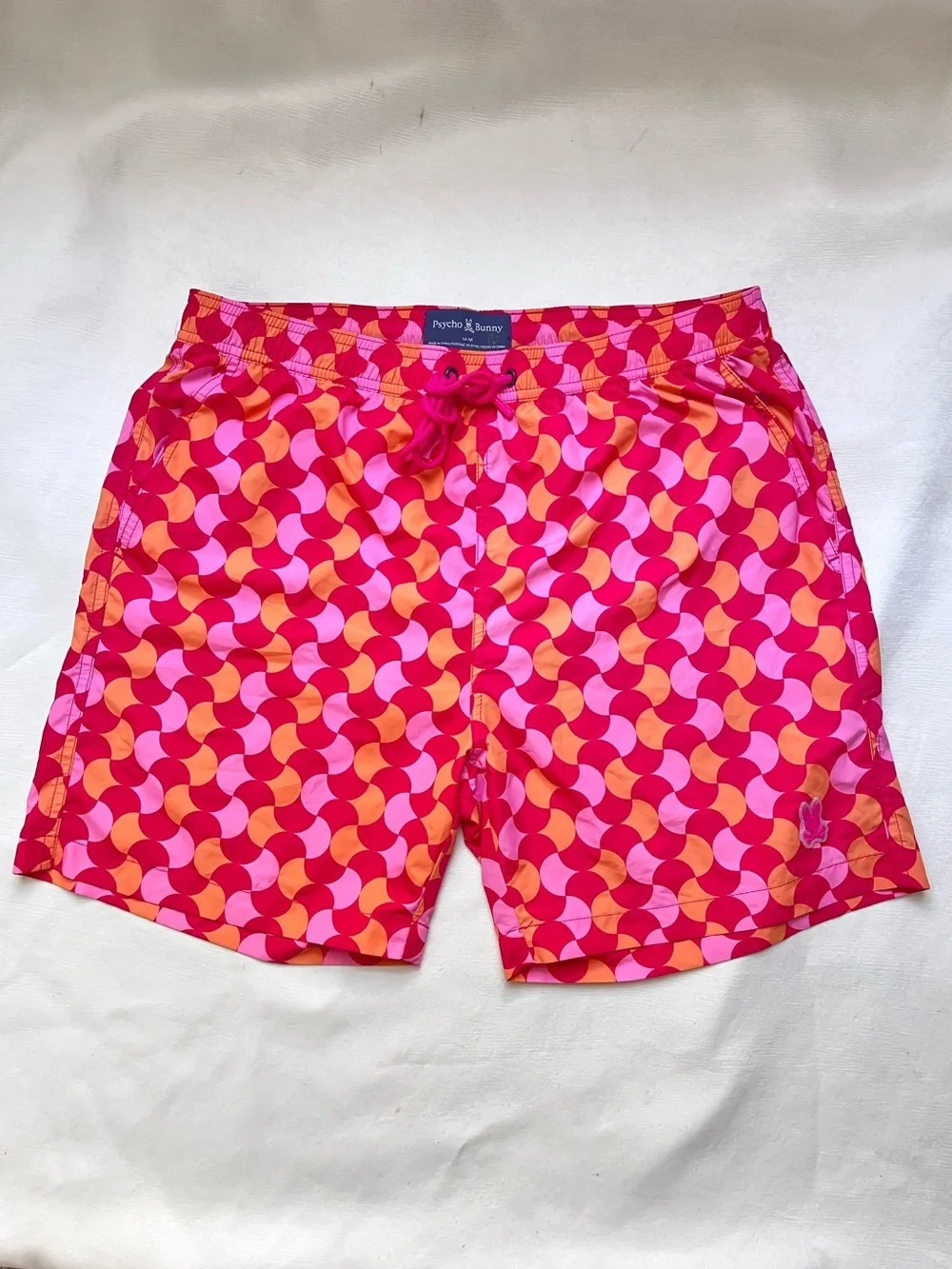Psycho Bunny Hot Pink, Orange & Magenta Geometric Swim Trunks M